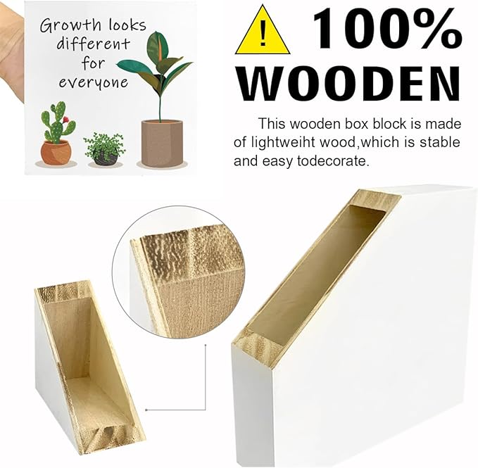 LVQHI Inspirational Wood Block Sign,Growth Looks Different for Everyone Plant Motivational Wooden Block Sign for Home Bedroom Office Desk Table Decor,Inspirational Gift for Coworker Friend 8x8 IN
