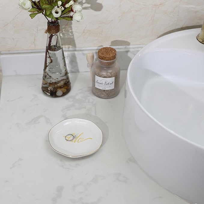 HOME SMILE I Do Ring Dish,Engagement Engaged Wedding Bridal Gifts for Newly Engaged Friend,Daughter, Sister,Newlyweds,BFF,Ceramic White