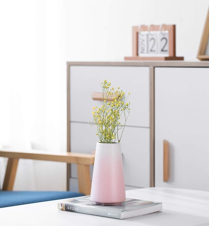 Pink Vase - 6" Pink Ceramic vase for Flower, Cute Modern Vases for Home Decor, Minimalist vases for Centerpieces, Living Room,Bedroom or Gift