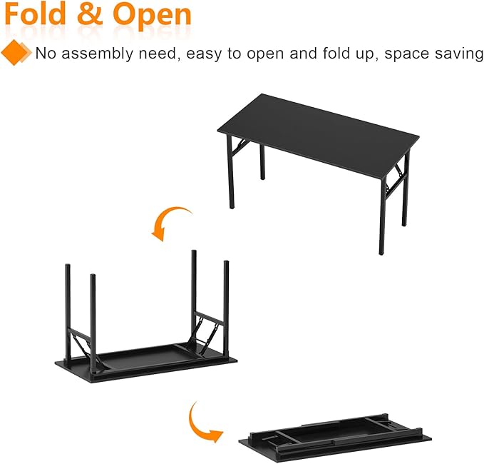 Need Folding Computer Desk - 39.4 Inch Foldable Office Writing Work Study Kids Student Teacher Home Bedroom Table for Small Space, Black