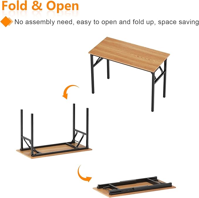 Need Folding Computer Desk - 31.5 Inch Foldable Office Writing Work Study Kids Student Teacher Home Bedroom Table for Small Space, Teak & Black