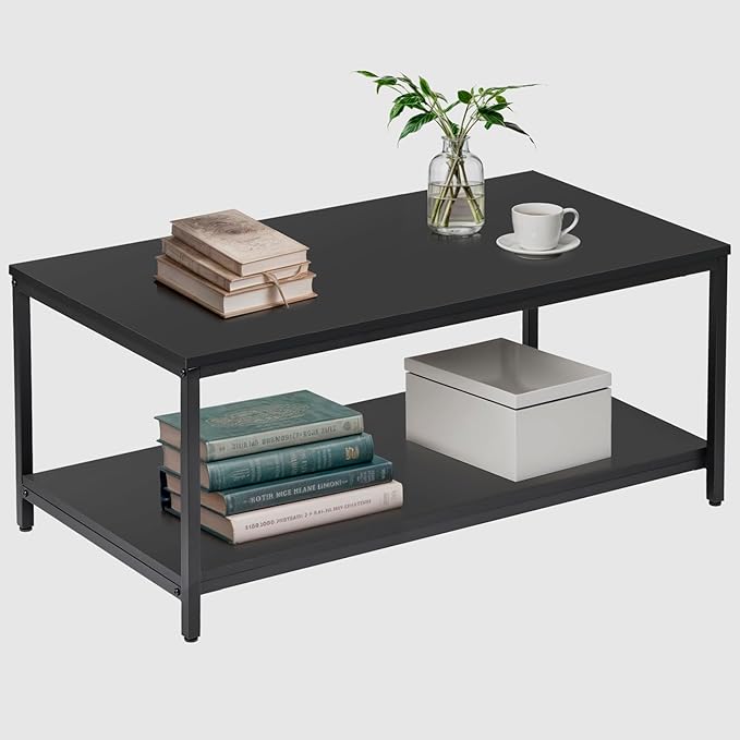ZenStyle Product Image 2-Tier Industrial Coffee Table with Storage Shelf for Living Room, Wood Look Accent Furniture with Vintage Wooden Board Stable Metal Frame Cocktail Table Tea Table