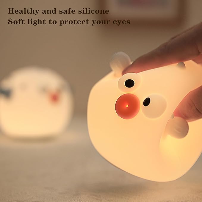 Cute Anemonefish Night Light, LED Squishy Night Lamp, Dimmable Timer Nursery Nightlight for Kids, Rechargeable Touch Lamp, Dorm Decor, Kids Funny Gifts (White Fish)