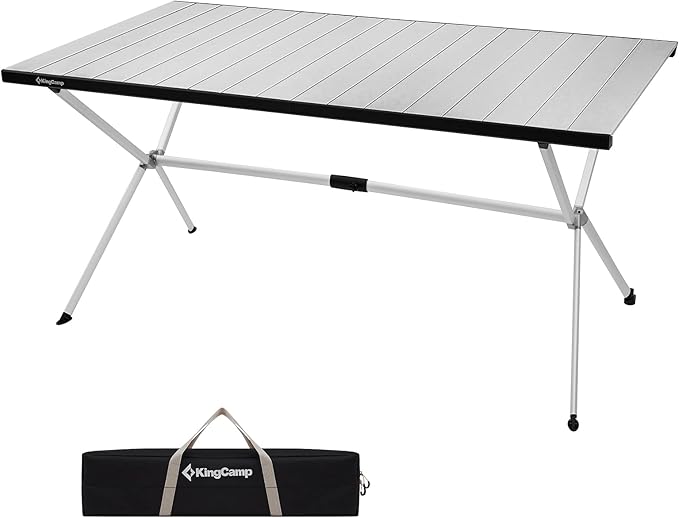 KingCamp Camping Table Roll up Aluminum Folding Table Lightweight Large Portable Foldable Camp Table for Picnic Camping Barbecue Backyard Beach Tailgate Indoor Outdoor, 4-6 Person, Support 120lbs