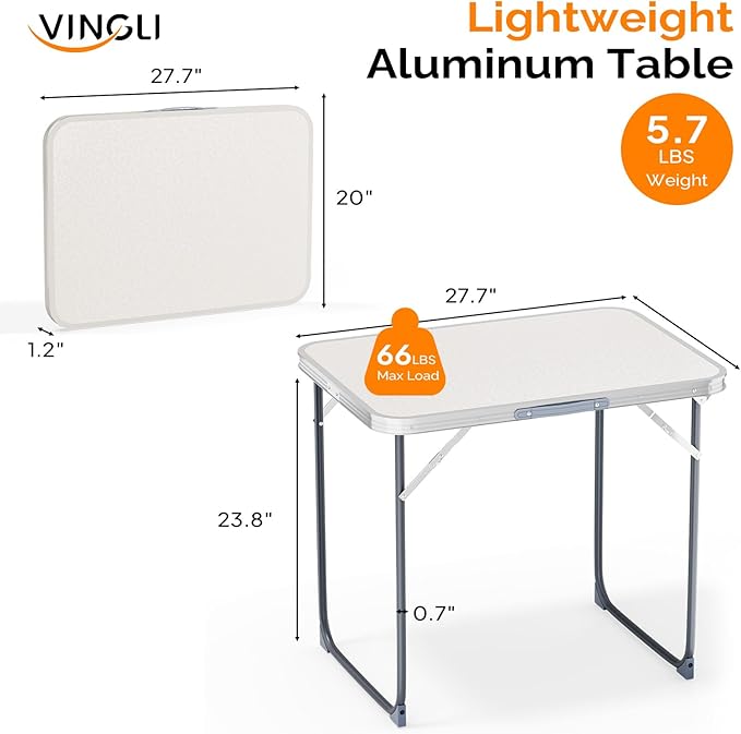 VINGLI 2.3FT Small Camping Table，Portable Camping Table with Carrying Handle, Picnic Table Foldable Table Essentials for Indoor Outdoor