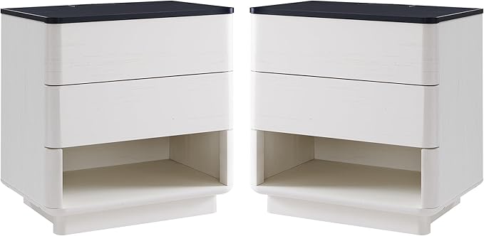 ACCOHOHO Nightstand Set of 2 with Charging Station, 22" Large Modern Bedside Table with 2 Drawers Storage,Push-to-Open End Table for Bedroom,Living Room,Off White