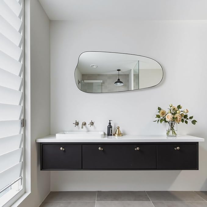 15"x32" Black Triangle Mirror,Irregular Wall Mirror for Bathroom,Asymmetrical Vanity Mirror with Metal Frame for Living Room Bedroom Entryway