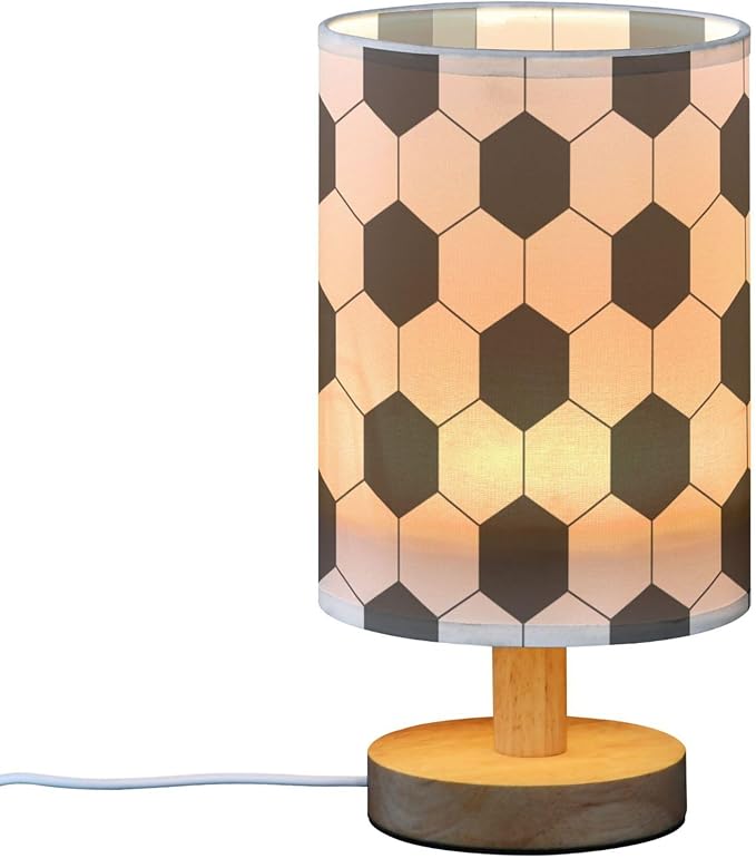 Table Lamp Black and White Hexagon Soccer Ball Pattern Sport Design Nightstand Lamp with Wood Base Fabric Lamp Shade Bedside Desk Lamp for Living Room Bedroom Kids Room Office