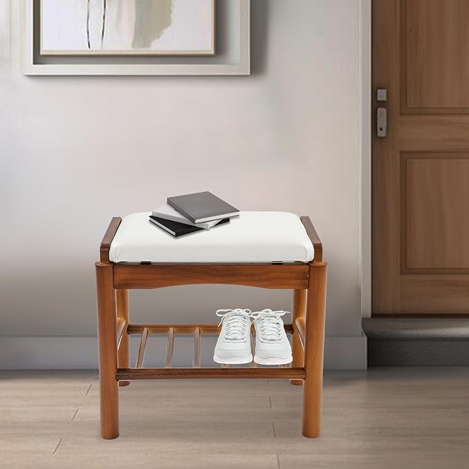 Eapmic Shoe Bench with Cushion, 2-Tier Bamboo Shoe Rack Bench, Entryway Shoe Storage Organizer with Compartment, Wooden Shoe Storage Bench for Hallway, Living Room, Closet, Bedroom (Walnut Color)