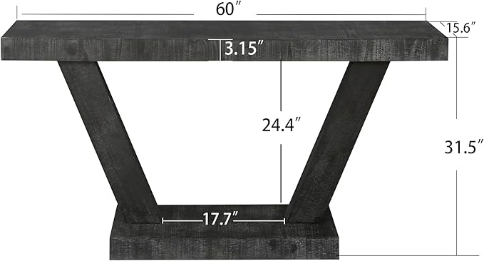 60" Wood Console Table for Entryway Bench with 2-Tier Veneer Storage Cabinet, Rustic Wide Design for Hallway, Living Room & Behind Sofa,Antique Black