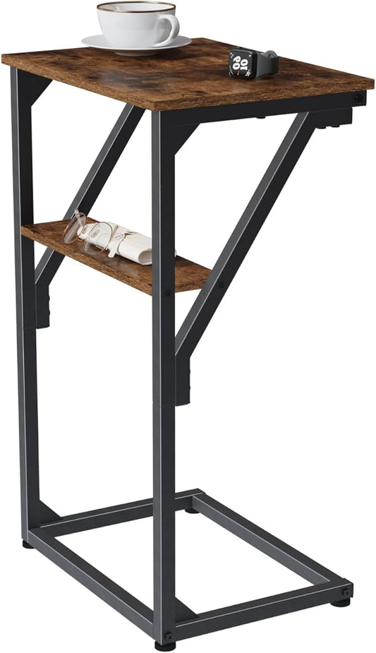 C-Shaped End Table, Small Side Table for Couch, Sofa TV Tray Table for Living Room, Bedroom, Bedside ET-D-BRW1