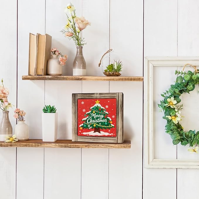 Christmas Decor Signs, Christmas Tree Decorations for Table Counter Shelves, Modern Farmhouse Home Decors, Xmas Wood Decor for Home Office Cafe Bar Club, Desk Decors Art