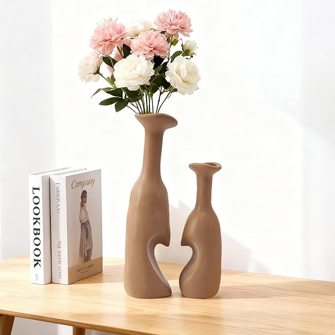 Heart Shaped Small Ceramic Vases Set of 2 Home Decor Boho Vase Modern Matte Flower Vase Minimalist Decorative Vase for Wedding Gift Dining Coffee Table Book Shelf Office Décor