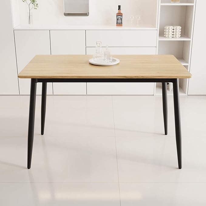 Modern Wooden Dining Table, 47.2'' Rectangle Table, Kitchen & Dining Room Table, Wooden Dining Table with Black Metal Legs for Living Dining Room(Natural Wood, 47.2 in)