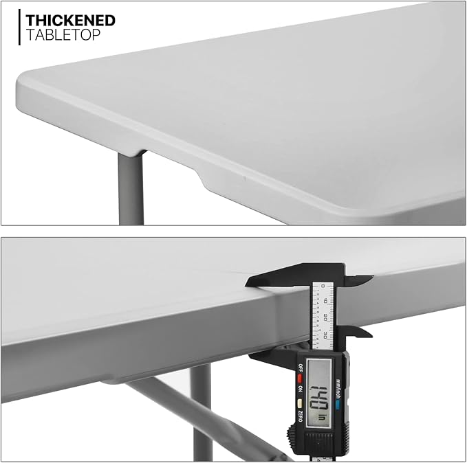 MoNiBloom 6Ft Folding Table, Heavy Duty Portable Plastic Dining Tables Fold in Half Indoor Outdoor Desk w/Handle, Lock for Camping Picnic Party, Gray