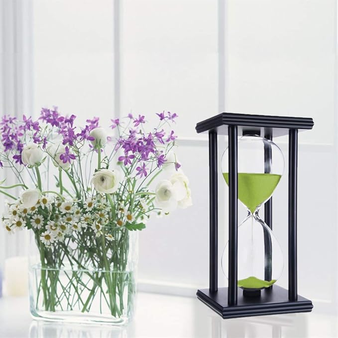 Lodunsyr Hourglass Timer for 60 Minutes Sandglass Timer for Kitchen Living Room Home Office Desk Bedroom Party Festival Coffee Table Book Shelf School Game Sand Timer Clock (Black Frame Green Sand)