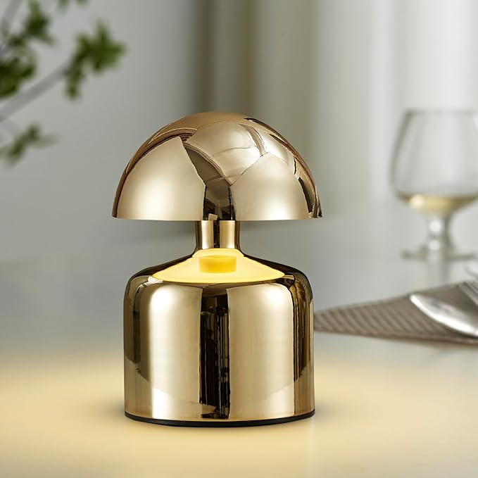 Modern Cordless Mushroom Small Table Lamp Touch LED Lamp, 3-Way Dimmable Bedside Nightstand Lamp Mini Rechargeable Night Light for Bedroom, Living Room