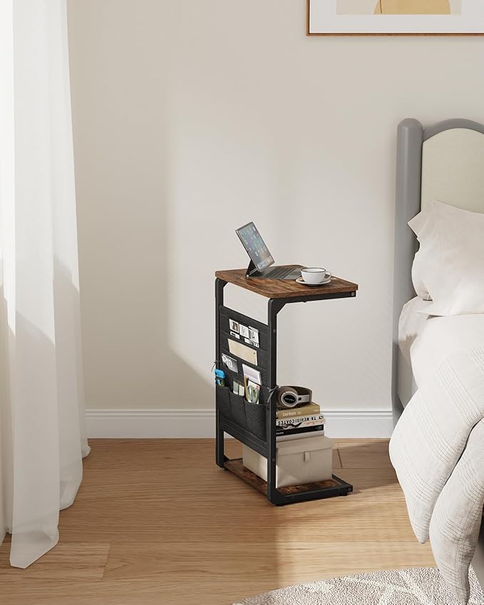 C-Shaped End Tables, TV Trays Set of 2, Small Side Table for Couch with Storage Bag, Sofa Table for Living Room, Bedroom, Bedside ET-P-BRW2