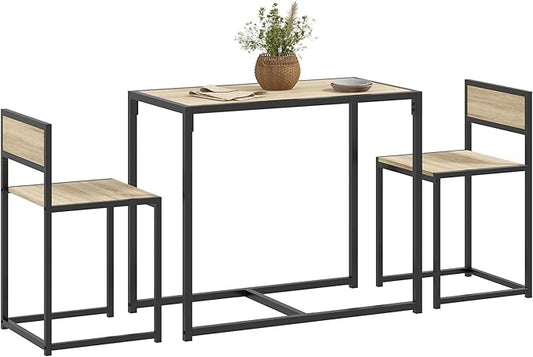 HOMCOM 3-Piece Industrial Dining Table Set for 2, Kitchen Table and Chairs, Dining Room Sets for Small Spaces, Oak