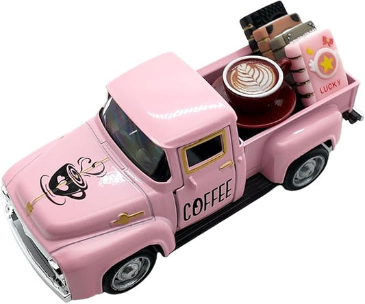 Coffee Decor for Coffee Bar Vintage Metal Truck with Mini Fake Books and Coffee Farmhouse Coffee Station Tabletop Coffee Ghost Sign Pink Halloween Tiered Tray Decor Rustic Coffee Table Centerpiece