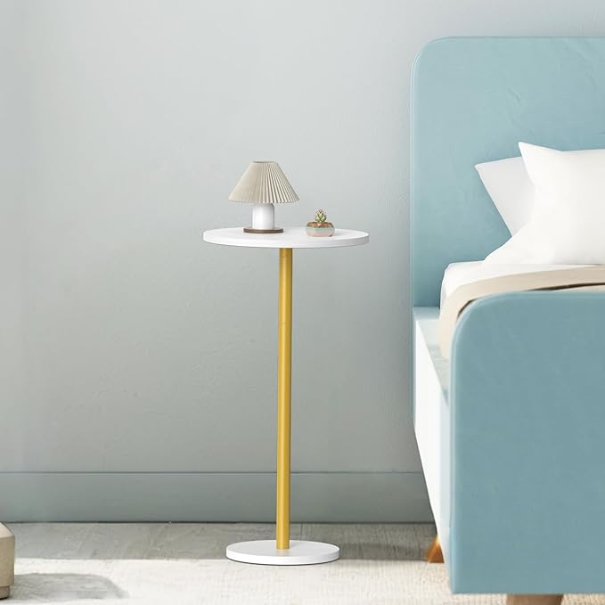 White Small Round Side Table Set of 2 Pedestal Drink End Table for Small Space Round Cocktail Coffee Table for Living Room Nightstand Bedside Table for Sofa, Bedroom and Balconty