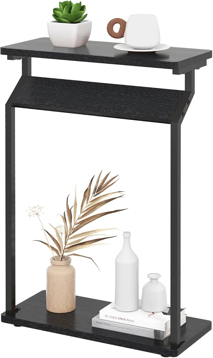 Livofloral Narrow Side Table for Small Spaces, Small End Table, Slim Couch Tray Tables, Small Side Table for Couch, Skinny Thin End Tables for Living Room, Bedroom, Black
