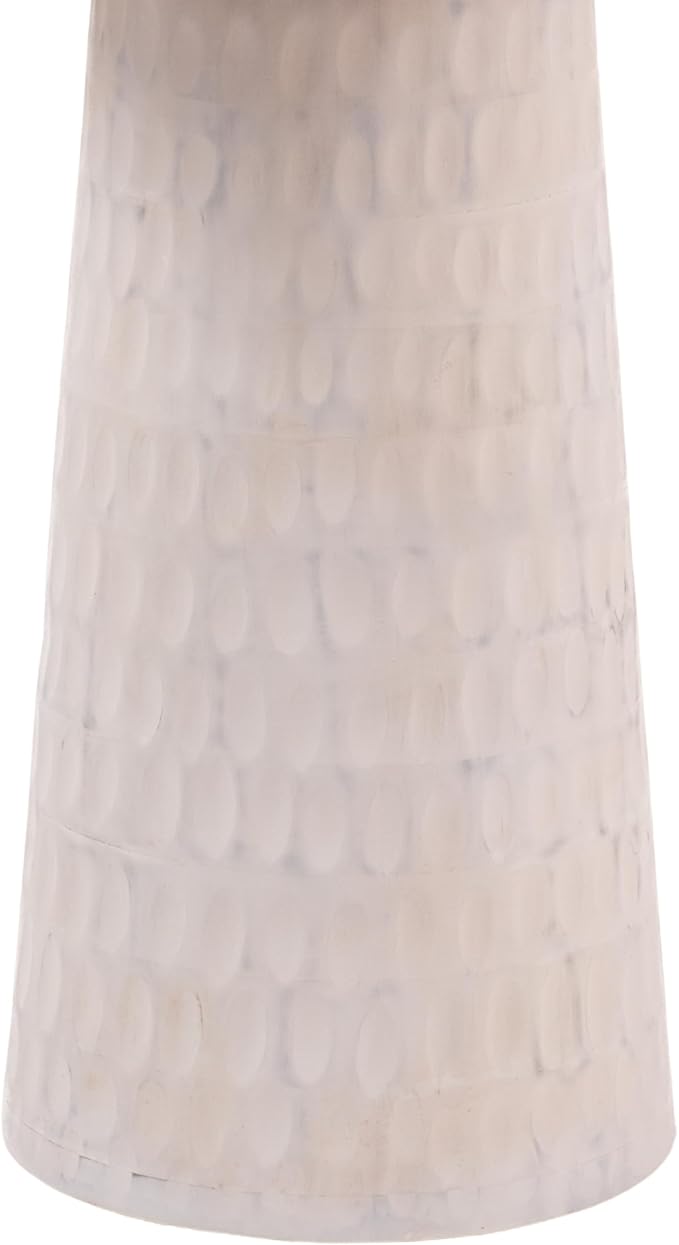 Mid-Century Farmhouse Design Hand-Carved Pedestial Solid Mango Wood Accent Drink Table, Small Round Side Table with Round Natural Top for Living Room, Bedroom or Entryway, White, Assembled