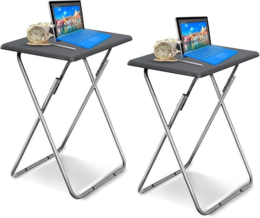 Garden 4 you Folding TV Tray Table TV Dinner Trays Tables for Eating,Stable Tv Trays Table 25In, Folding Tray Side Table, Foldable Snack Tables for Bed & Sofa, 15 x 18.9 x 26 in (Grey,2PC)