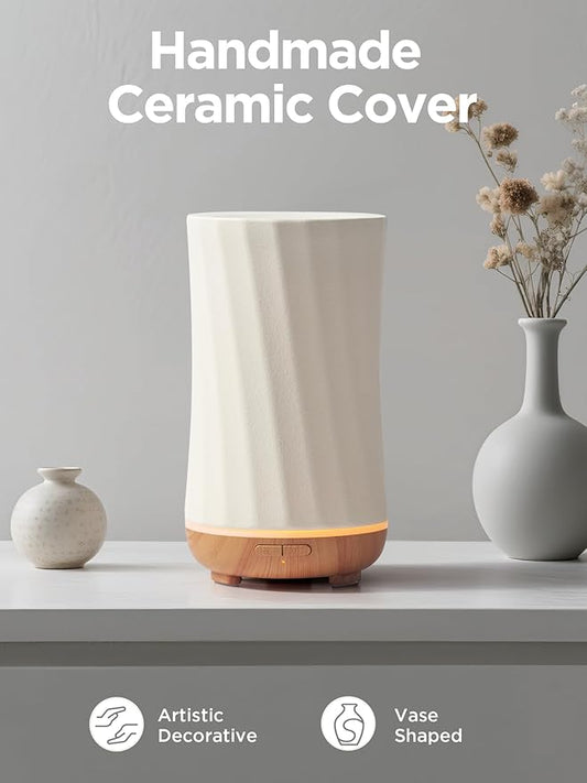 InnoGear 150ml Ceramic Oil Diffuser, Handcrafted Stone Essential Oil Diffuser Aromatherapy Diffusers Ultrasonic Cool Mist Humidifier Vaporizor with 2 Mist Modes for Room Home, White Twist Ceramic