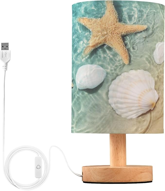 Small Table Lamp for Bedroom Starfish Seashell Summer Beach Table Lamp Nightstand Lamp for Livingroom Office Reading Working Table Desk