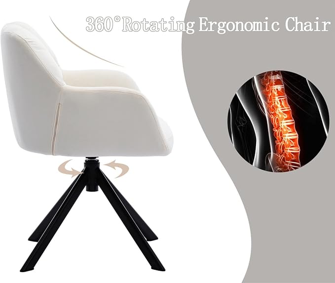 EALSON Comfy Velvet Desk Chair Modern Computer Task Chair no Wheels Swivel Accent Chair with Mid Back Arm Chair for Living Room/Bedroom/Home Office(Beige)