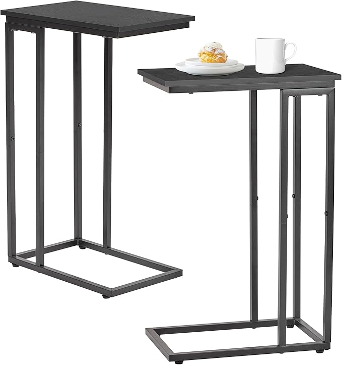 C-Shaped End Table, TV Tray Set of 2, Couch Side Laptop Desk, for Living Room, Bedroom, Small Spaces, Black, 2 Pack