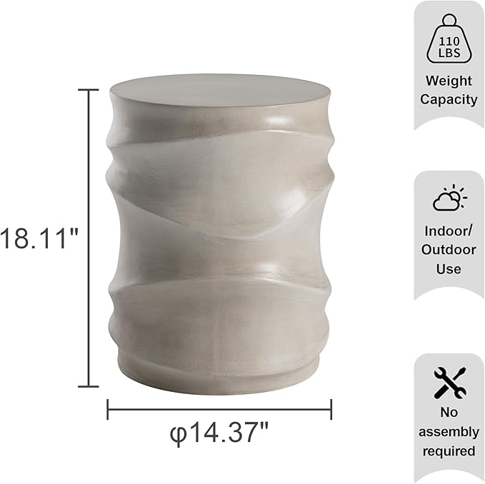 HOMPUS Outdoor Side Table Set of 2, Modern Vintage Garden Side Table, Round Concrete Accent Table for Indoor Outdoor Use, Grey