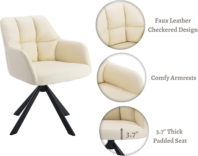 EALSON Comfy Leather Desk Chair Modern Computer Task Chair no Wheels Swivel Accent Chair with Mid Back Arm Chair for Living Room/Bedroom/Home Office, PU Beige