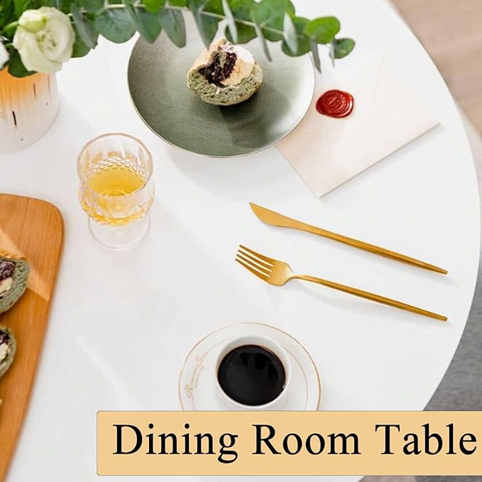 White Round Dining Table, Small Circle Dining Table for 2 Person, Modern 27.5" Tulip Table Kitchen Dinner Small Social Coffee Tables for Dining Room, Living Room, Restaurant, Cafe, Break Room or Lobby