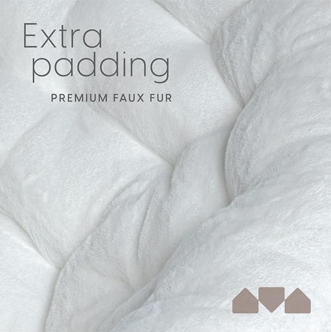 Milliard Saucer Chair For Adults, Teens & Kids, White, Faux Fur XL Circle Chair for Bedroom, Dorm & Gaming, Foldable Comfy Accent Seat for Small Spaces, Folding Moon / Mushroom / Round Oversized Style