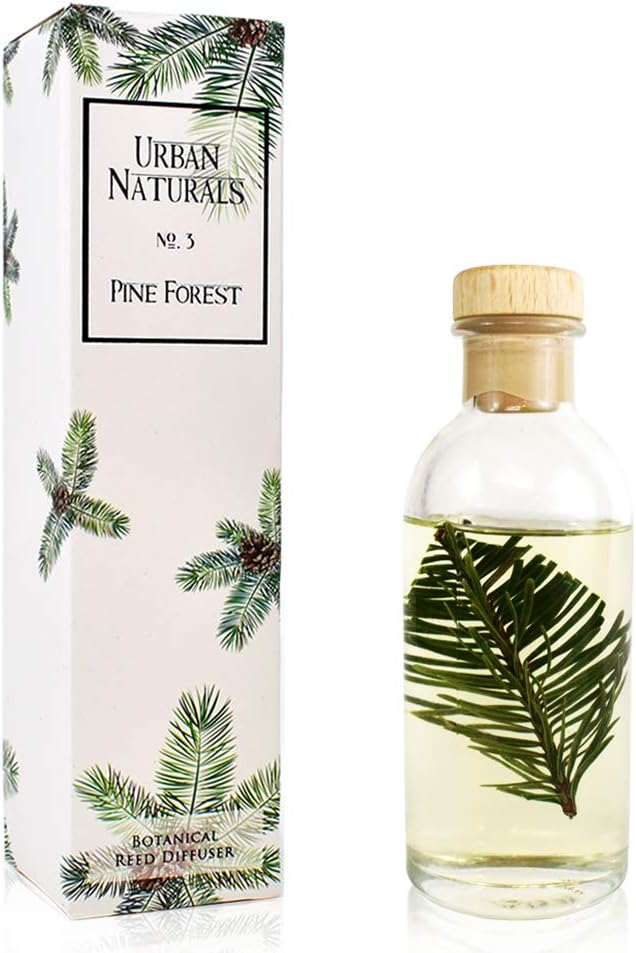Urban Naturals Pine Forest Reed Diffuser Set - White Pine Needles, Eucalyptus and Sandalwood - Christmas Tree Scent - Holiday Decor with Real Pine Branches