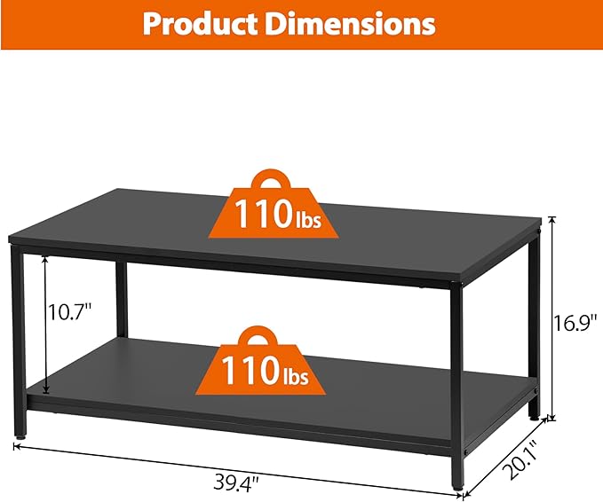ZenStyle Product Image 2-Tier Industrial Coffee Table with Storage Shelf for Living Room, Wood Look Accent Furniture with Vintage Wooden Board Stable Metal Frame Cocktail Table Tea Table