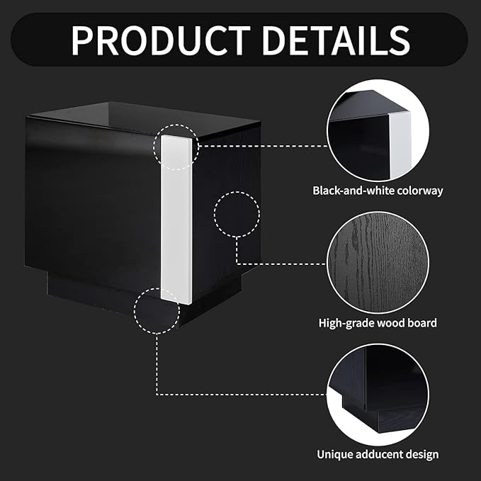 AMERLIFE 2PCS Entertainment Center Side Table Set with Storage, Modern High Gloss End Tables with 2 Cabinet Doors, for Living Room/Bedroom/Office