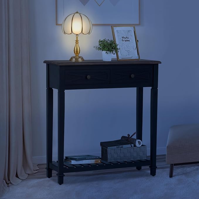 Kinfant Console Table with 2 Drawers, Narrow Entrance Table with Storage Shelf for Entryway, Living Room,Small Entryways, Hallways, Foyer Corridors, Behind The Sofa, Black