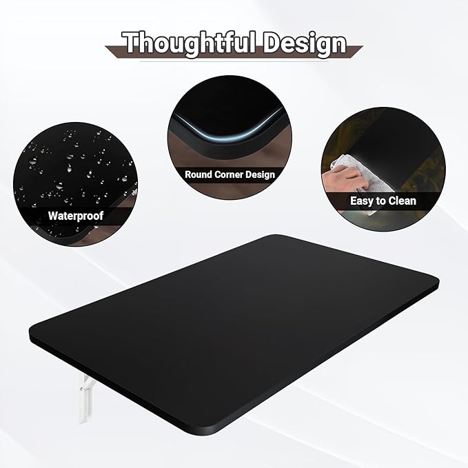 Wall Mounted Folding Table 31.5”L x 15.7”W, Laundry Folding Table with Heavy Duty Metal Collapsible Shelf Brackets, Wall Mounted Desk Fold Down for Small Spaces, Black