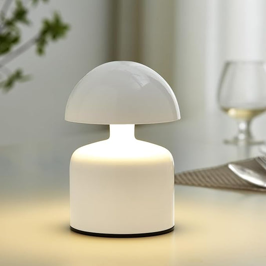 Modern Cordless Mushroom Small Table Lamp Touch LED Lamps, 3-Way Dimmable Bedside Nightstand Lamp Mini Rechargeable Night Light for Bedroom, Living Room (White)