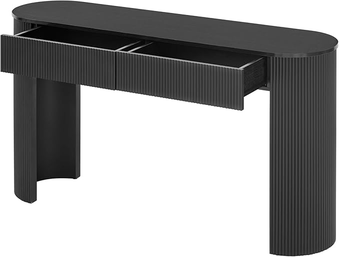 kevinplus 54'' Wood Console Table Sofa Table with 2 Drawer Storage for Entryway, Modern Elegant Fluted Design & Curved Edge, Easy Assemble, Black