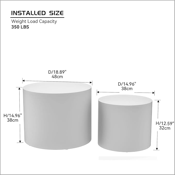 kevinplus Small White Coffee Table Nesting End Table Set of 2 for Living Room, Wood Side Table Round End Table for Bedroom Office, No Assembling (White - Round)