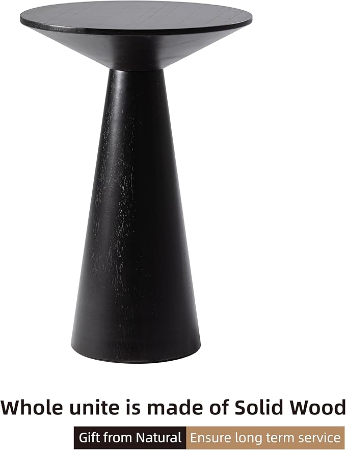 COZAYH Farmhouse Pedestal Small End Table Round Martini Table Wood Plant Stand Rustic Drink Table for Small Space Living Room, Bedroom, Black