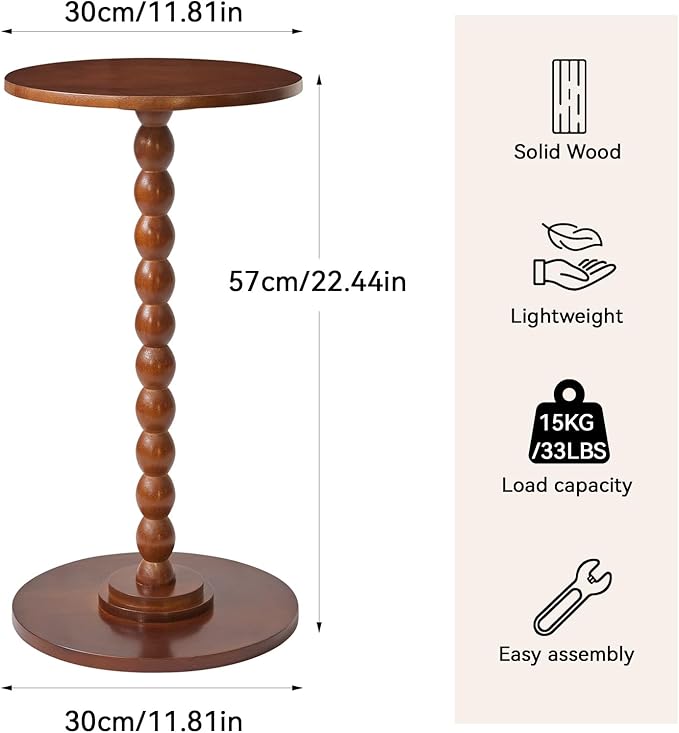Round Side Table, Solid Wood End Table, Small Drink Table Sofa End Table, Bedroom Small Corner Table, Sturdy Weight-Bearing Design Brown YD-RST001H
