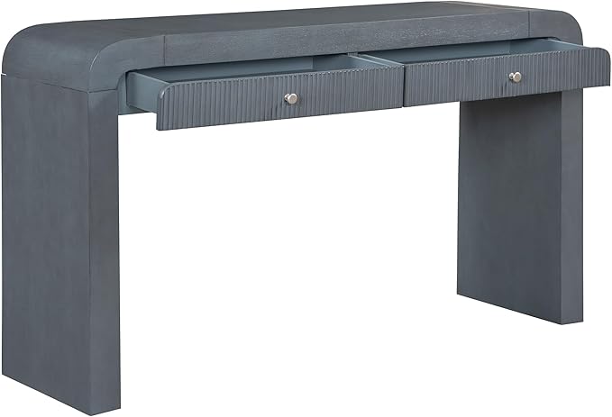 kevinplus 54.3'' Rustic Wood Console Table Sofa Table with Fluted Drawer Storage for Entryway, Modern Elegant Design & Curved Edge, Easy Assemble, Navy Blue