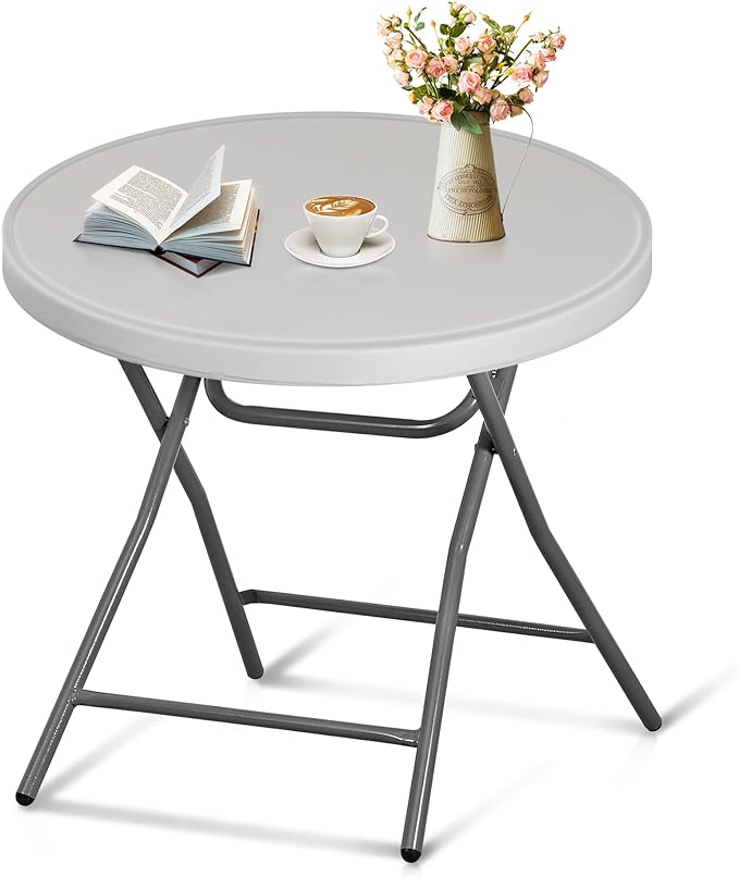 ZenStyle Folding Table, Indoor Outdoor Portable Plastic Dining Card Table Utility Bar Table for Camping Dining Wedding Event Party, White (Round, 32"x32")
