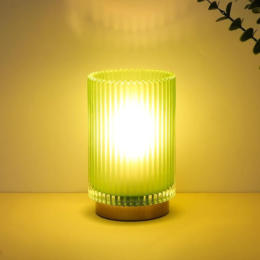 Battery Operated Lamp, Cordless Table Lamp with Timer, Desk Bedside Lamps with LED Warm Light, Glass Small Table Lamp for Bedroom, Bathroom, Living Room, Home Decor - Matte Green