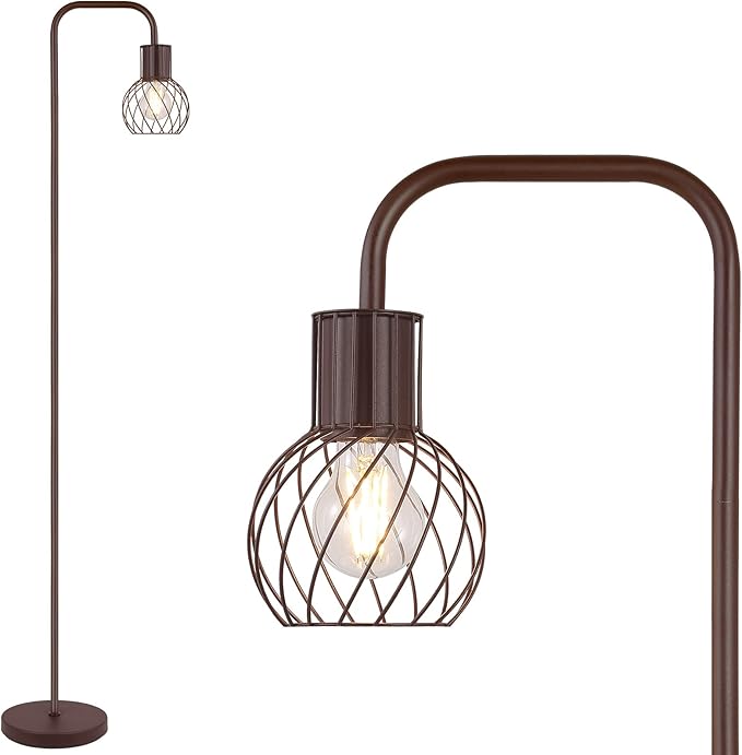 Industrial Standing Lamp with 6W LED Bulb, Foot Switch - Modern Metal Lamp for Living Room, Bedroom, Office - Vintage Rustic Minimalist Farmhouse Stand Up Lamps Brown